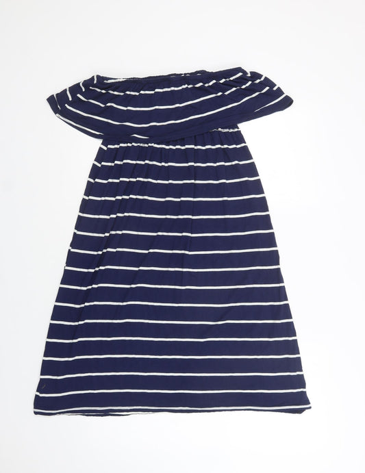 Marietta Womens Blue Striped A-Line Size S Off the Shoulder