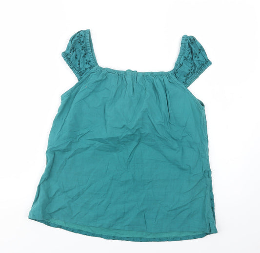 MK Womens Green Cotton Basic Blouse Size 12 Round Neck