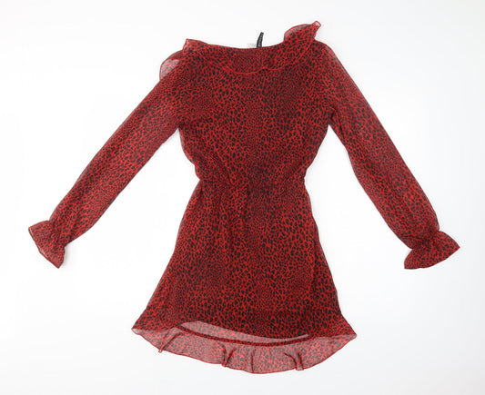 H&M Womens Red Animal Print Polyester Fit & Flare Size 6 V-Neck