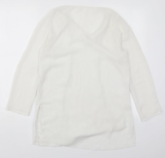 Preworn Womens White Polyester Basic Blouse Size 10 V-Neck