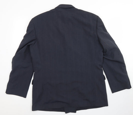 St Michael Mens Blue Striped Polyester Jacket Blazer Size 40