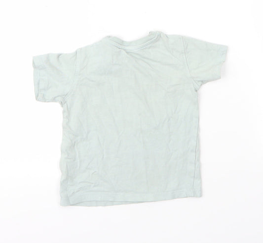 M&S Boys Green Cotton Basic T-Shirt Size 12 Months Round Neck Button