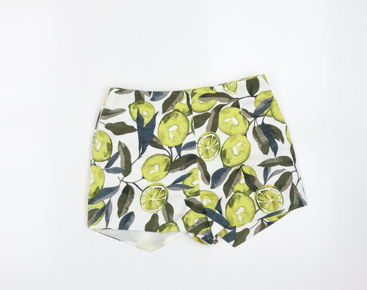 Topshop Womens White Polyester Hot Pants Shorts Size 8 Regular - Fruit print