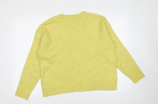 NEXT Womens Yellow Round Neck Acrylic Pullover Jumper Size M - heart pattern