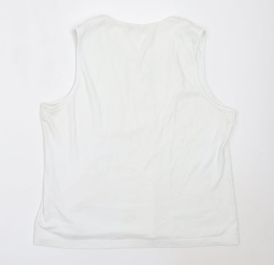BM Womens White Cotton Basic Tank Size L Round Neck