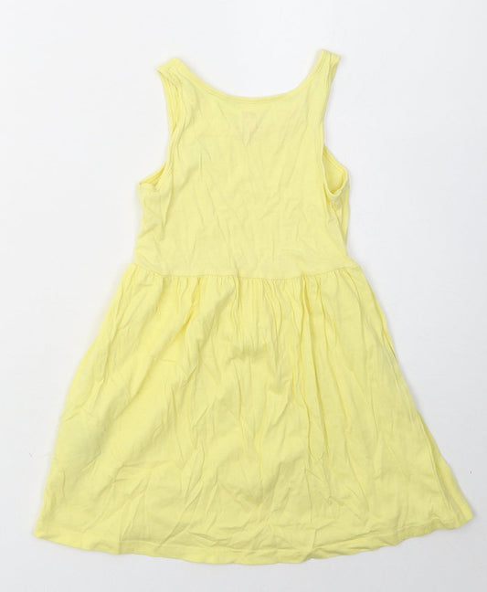H&M Girls Yellow Cotton A-Line Size 2-3 Years Crew Neck Pullover - Butterfly Print