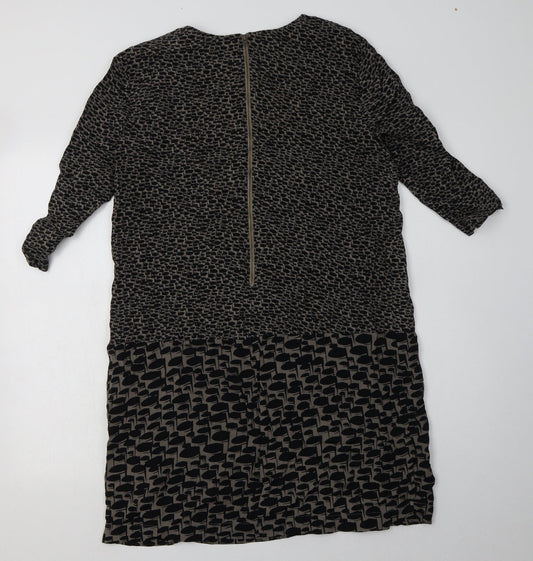 Great Plains Womens Brown Geometric Polyester A-Line Size M Crew Neck Zip