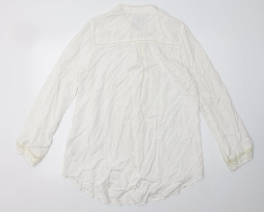 River Island Womens White Viscose Basic Button-Up Size 12 V-Neck