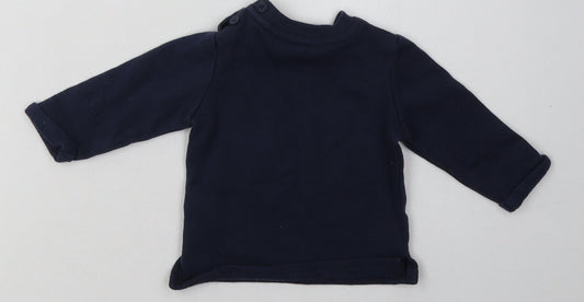 F&F Boys Blue Cotton Basic Casual Size 3-6 Months Crew Neck Pullover - bear hug