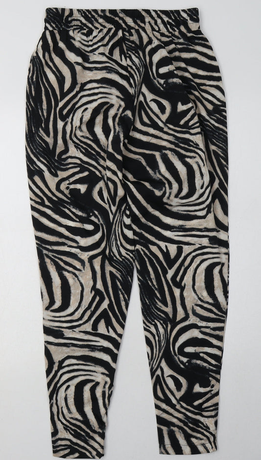 Preworn Womens Beige Animal Print Polyester Trousers Size 8 L30 in Regular Tie