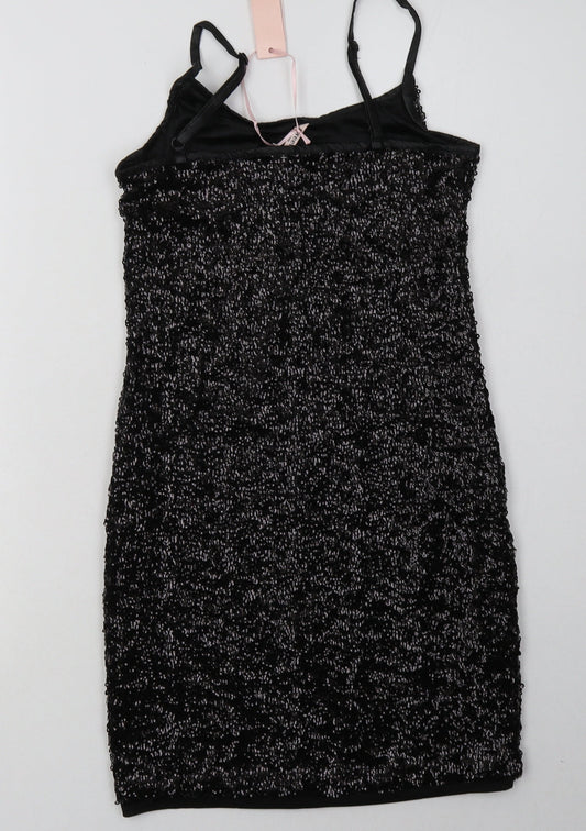Sweewe Womens Black Polyester Bodycon Size S Scoop Neck Pullover - Sequin Detail