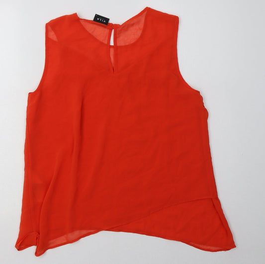 VILA Womens Orange Polyester Basic Tank Size M Crew Neck