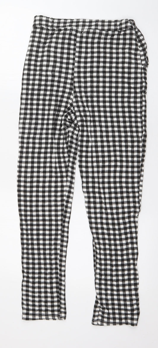 PRETTYLITTLETHING Womens Black Check Polyester Trousers Size 12 L26 in Regular
