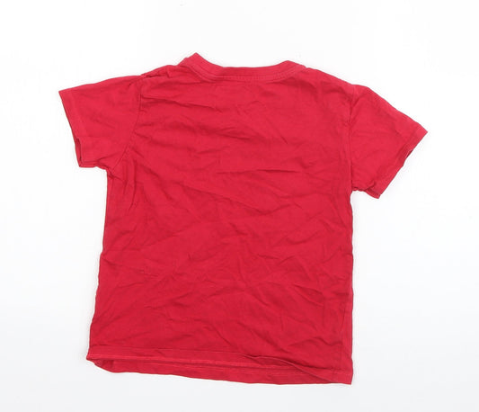 Primark Boys Red Cotton Basic T-Shirt Size 5-6 Years Round Neck Pullover - Football