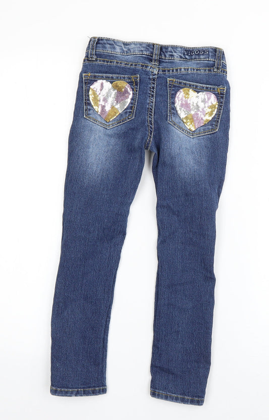 VIGOSS Girls Blue Cotton Straight Jeans Size 6 Years Regular Zip - Distressed