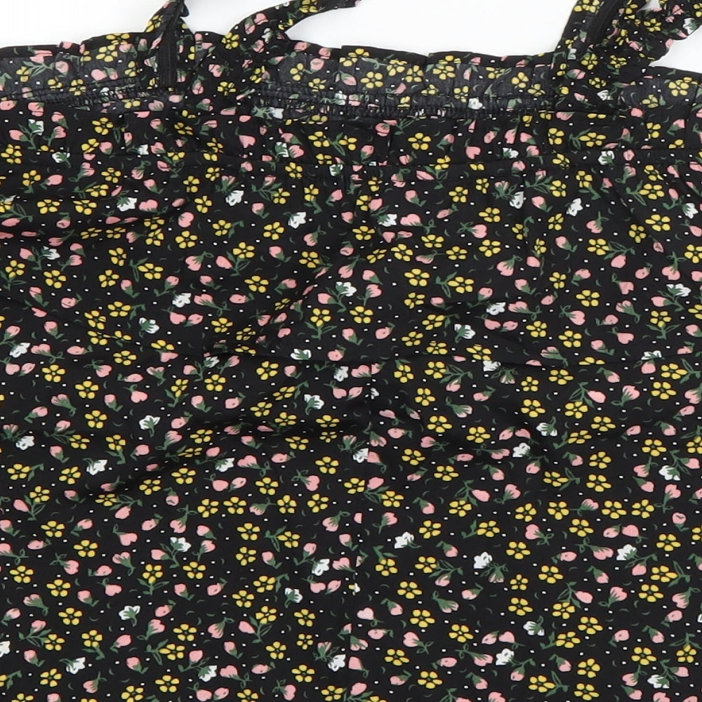 Primark Girls Black Floral Polyester Basic Blouse Size 11-12 Years Square Neck Pullover