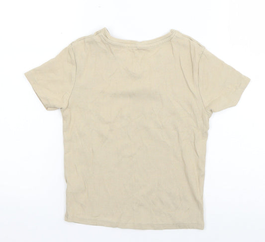 George Girls Beige Cotton Basic T-Shirt Size 10-11 Years V-Neck Pullover