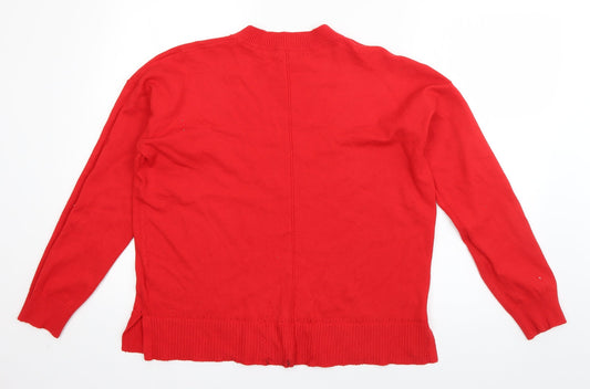 Oasis Womens Red Round Neck Viscose Pullover Jumper Size M