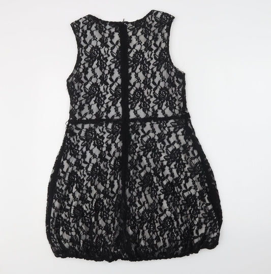 Jumpo Womens Black Floral Polyester A-Line Size 12 Round Neck Zip - Lace Overlay