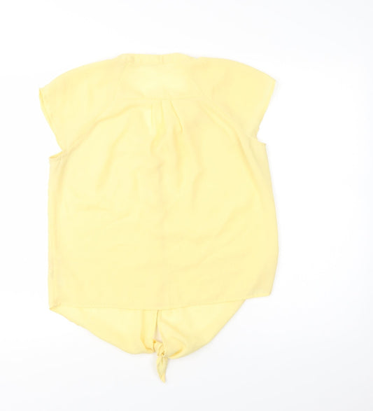 Minuet Womens Yellow Polyester Basic Button-Up Size 10 V-Neck