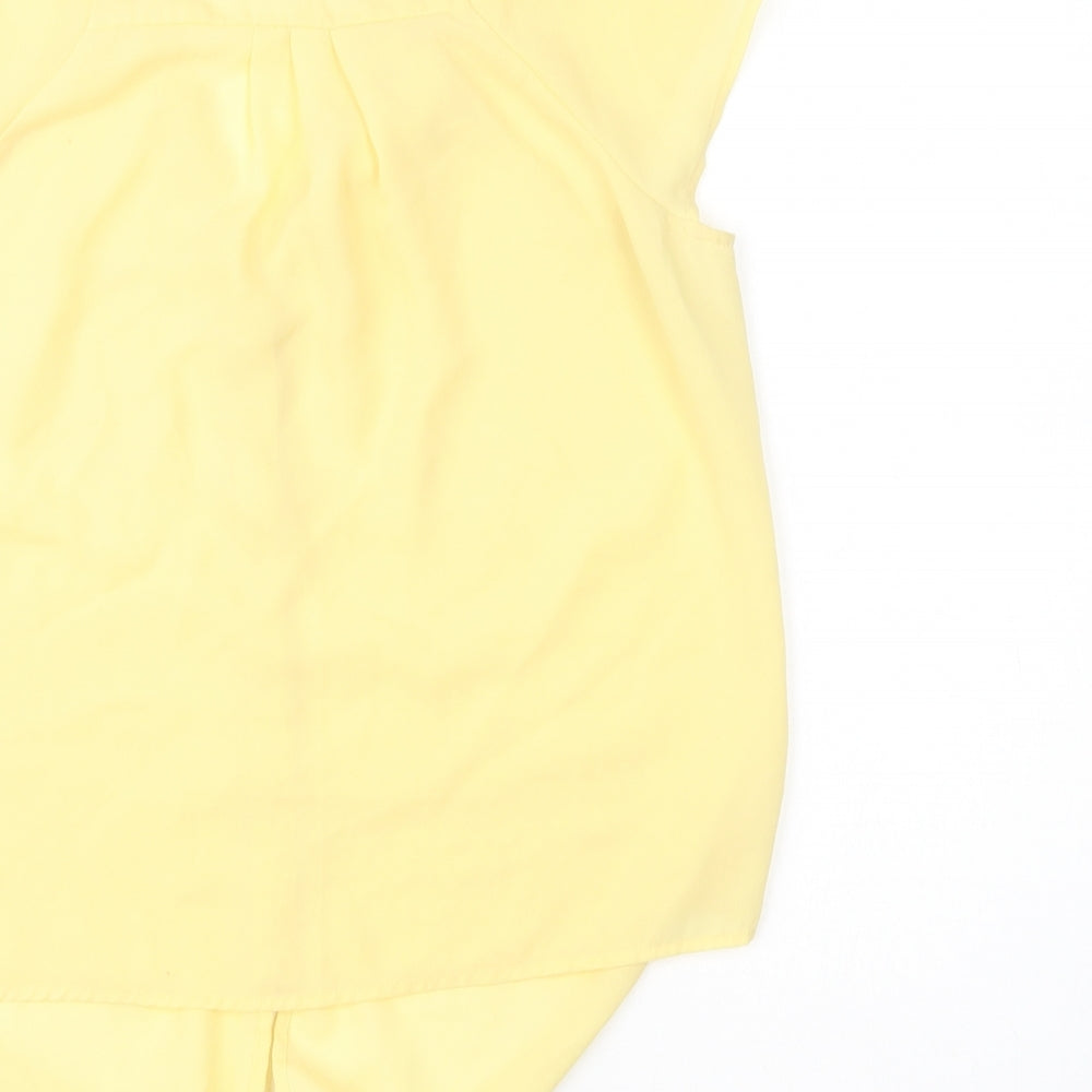 Minuet Womens Yellow Polyester Basic Button-Up Size 10 V-Neck