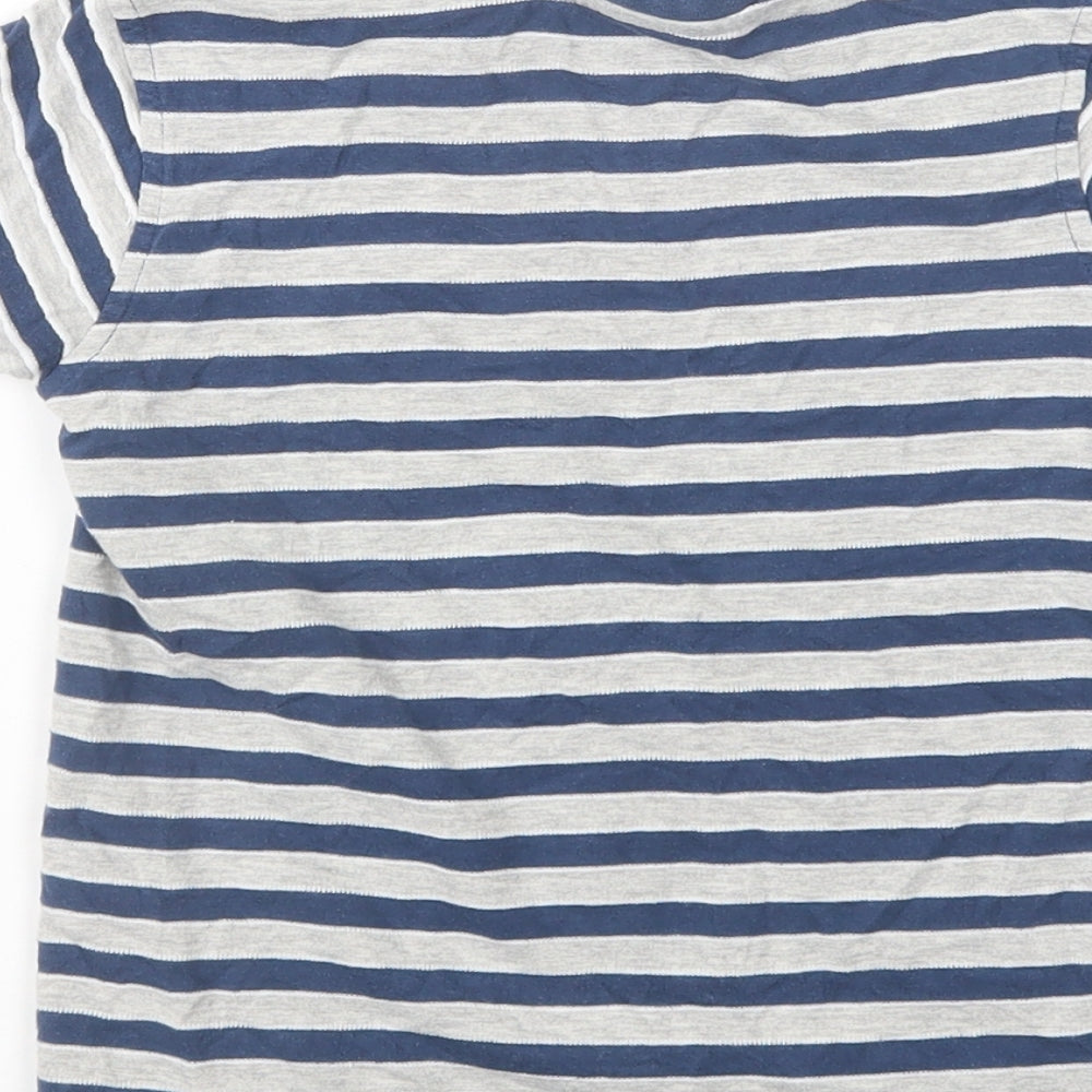 George Boys Blue Striped Cotton Basic Polo Size 5-6 Years Crew Neck