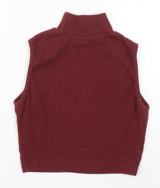 Missguided Womens Red Cotton Cropped Tank Size 4 Round Neck