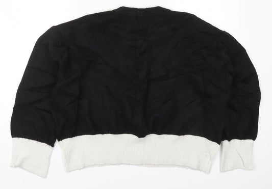 H&M Womens Black Round Neck Acrylic Pullover Jumper Size M - Black and White