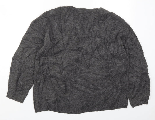 H&M Womens Grey V-Neck Acrylic Pullover Jumper Size S