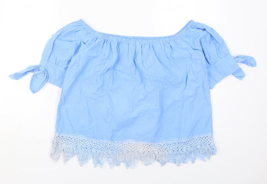 Fashion Womens Blue Cotton Basic Blouse Size 2XL Off the Shoulder
