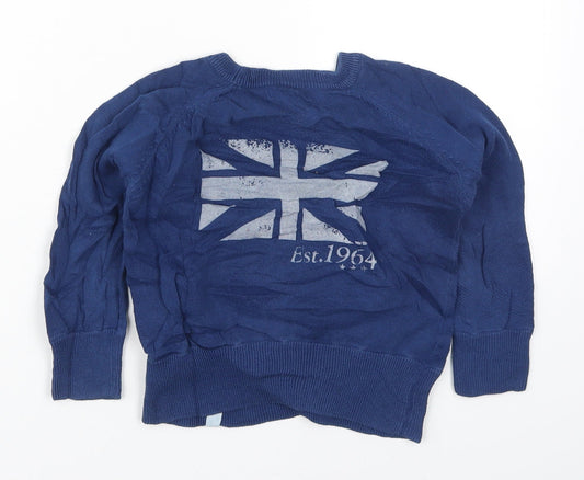 Vertbaudet Boys Blue Round Neck Cotton Pullover Jumper Size 4 Years Pullover - Union Jack