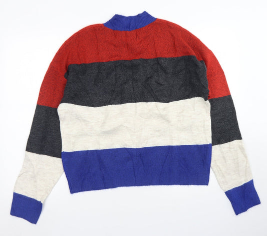 Find Womens Blue Crew Neck Striped Acrylic Pullover Jumper Size XL - Cropped