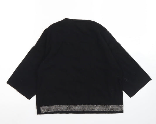 NEXT Womens Black Viscose Cropped T-Shirt Size 6 Off the Shoulder