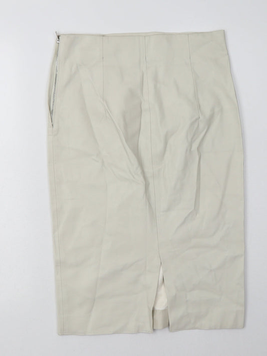 Zara Womens Beige Polyurethane A-Line Skirt Size S Zip