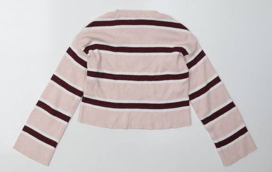 New Look Girls Pink Striped Acrylic Pullover Sweatshirt Size 12-13 Years Pullover