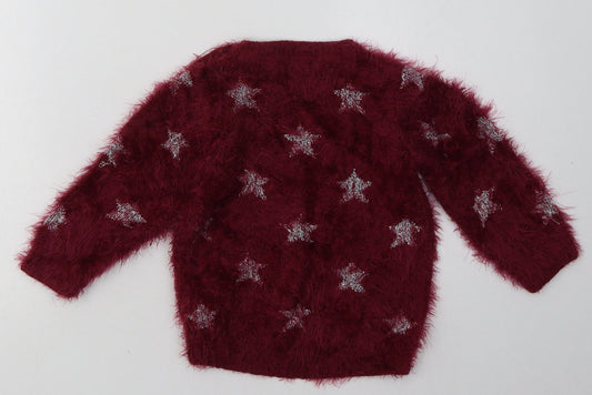 Marks and Spencer Girls Purple Geometric Acrylic Pullover Sweatshirt Size 2-3 Years Pullover - Star Print
