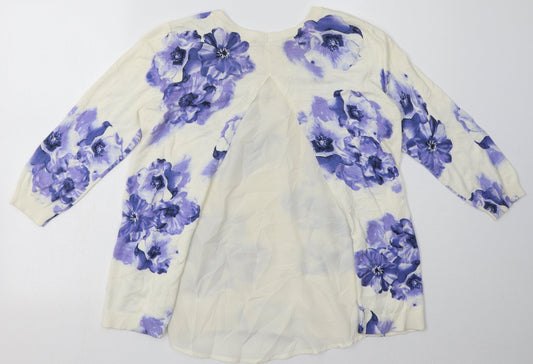 Oasis Womens Purple Floral Cotton Pullover Sweatshirt Size S Pullover