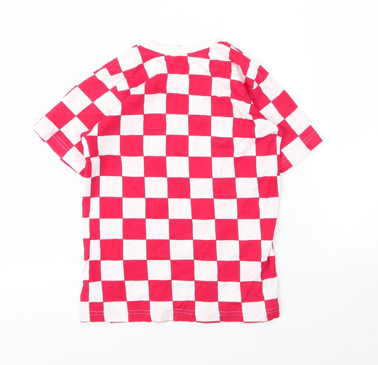 Nipcom Boys Red Check Cotton Basic T-Shirt Size 8 Years Round Neck