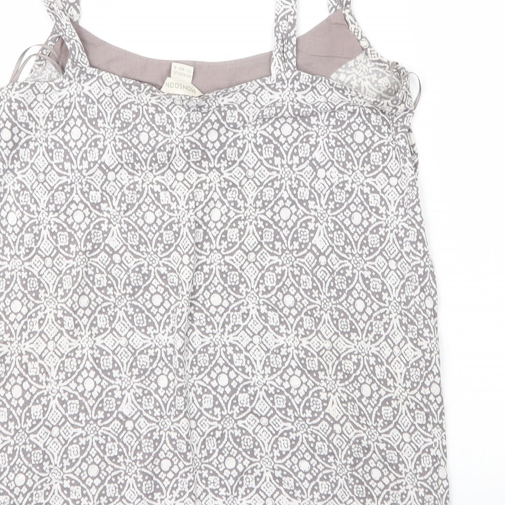 Monsoon Womens Grey Geometric Viscose Camisole Blouse Size 12 Round Neck
