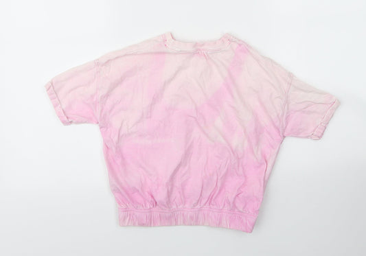 NEXT Girls Pink Cotton Basic T-Shirt Size 6 Years Round Neck - Tie Dye Pattern