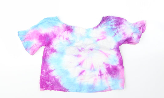 Preworn Girls Purple Cotton Basic Blouse Size 8 Years Boat Neck - Tie Dye Pattern