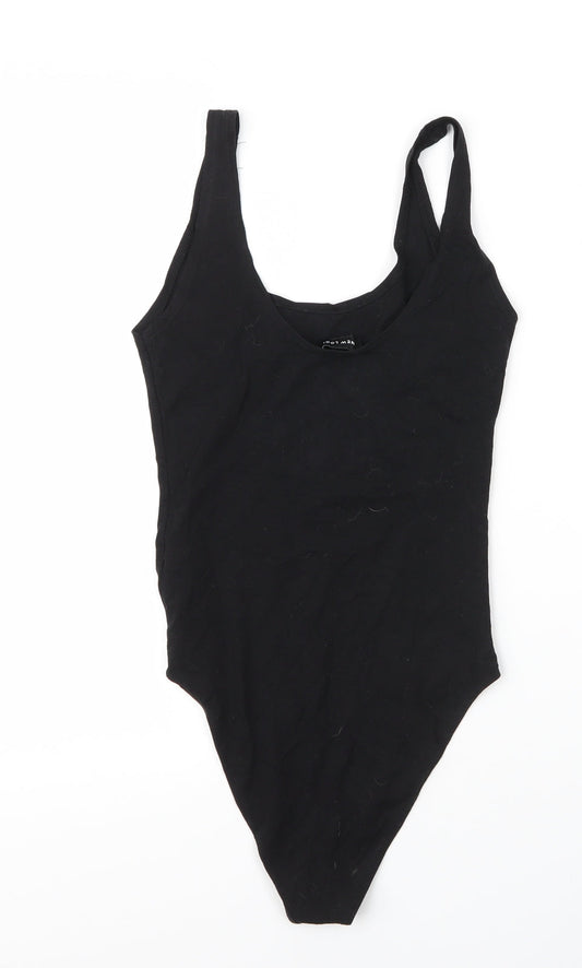 New Look Womens Black Cotton Leotard One-Piece Size 10 Snap
