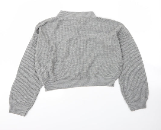 Boohoo Womens Grey Mock Neck Acrylic Pullover Jumper Size S