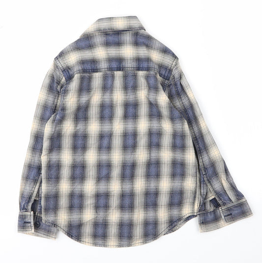 NEXT Boys Beige Plaid Cotton Basic Button-Up Size 6 Years Collared Button