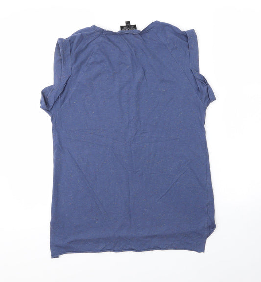 Topshop Womens Blue Acrylic Basic T-Shirt Size 8 Round Neck
