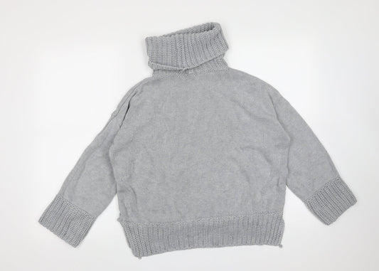 Marks and Spencer Womens Grey Roll Neck Cotton Pullover Jumper Size 12