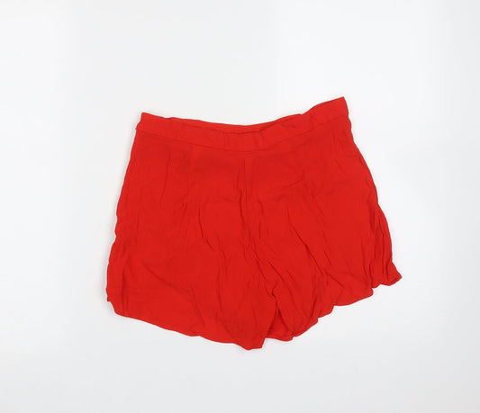 H&M Womens Red Viscose Hot Pants Shorts Size 10 Regular