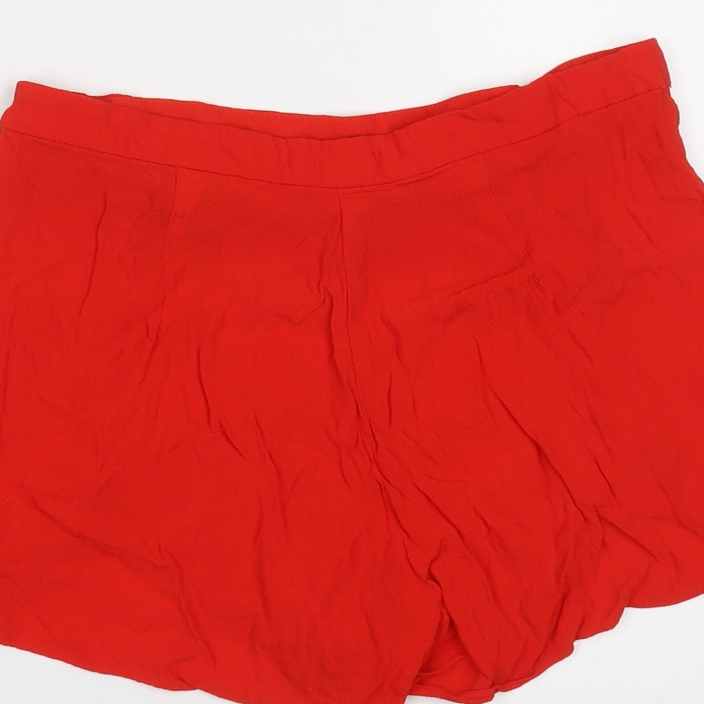 H&M Womens Red Viscose Hot Pants Shorts Size 10 Regular
