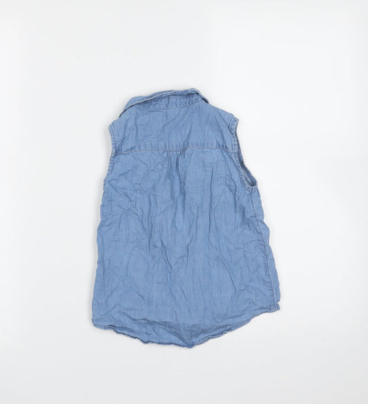 Evie Angel Girls Blue Cotton Basic Blouse Size 4-5 Years Collared Button - Tie at front