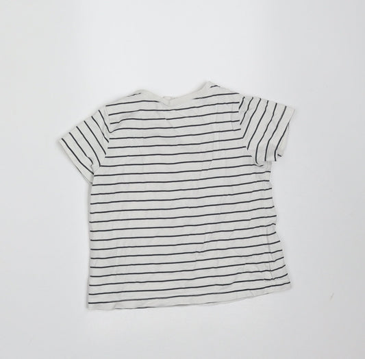H&M Girls White Striped Cotton Basic T-Shirt Size 9-12 Months Round Neck - love